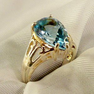New Aquamarine Cubic Zirconias Silver DESIGNER Ring